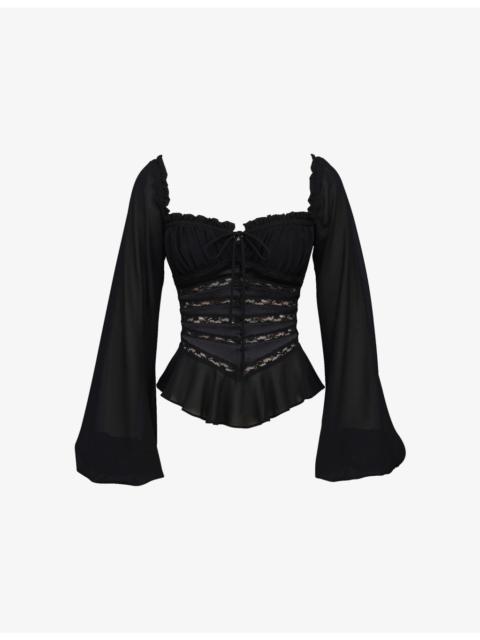 House of CB Cara Long-Sleeve Georgette Peplum Top