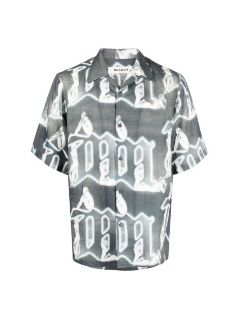 linen monogram-pattern shirt