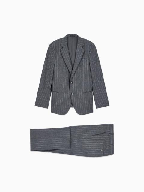 GIORGIO ARMANI SINGLE-BREASTED SUIT IN PINSTRIPED WOOL FLANNEL