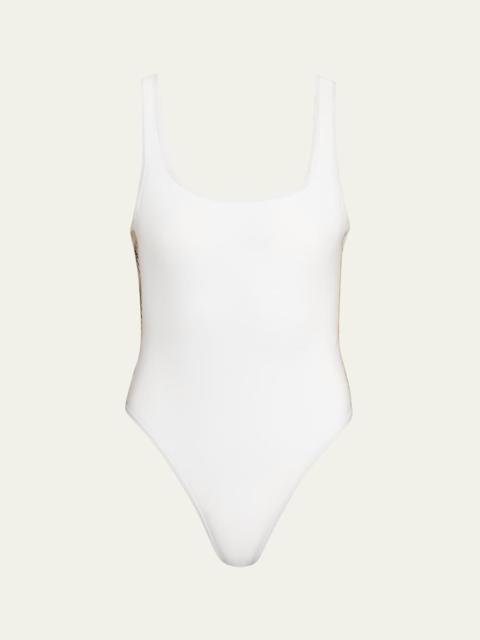 Burberry Sorcha Check Trim One-Piece Swimsuit