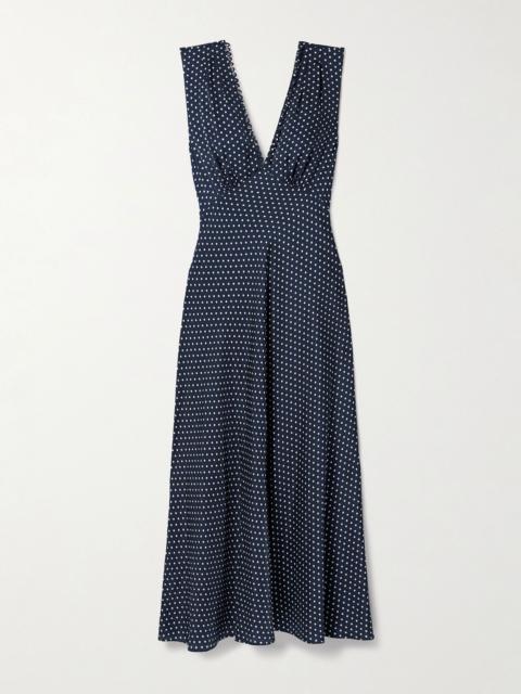 DÔEN Tahlia belted polka-dot silk-blend twill midi dress Blue