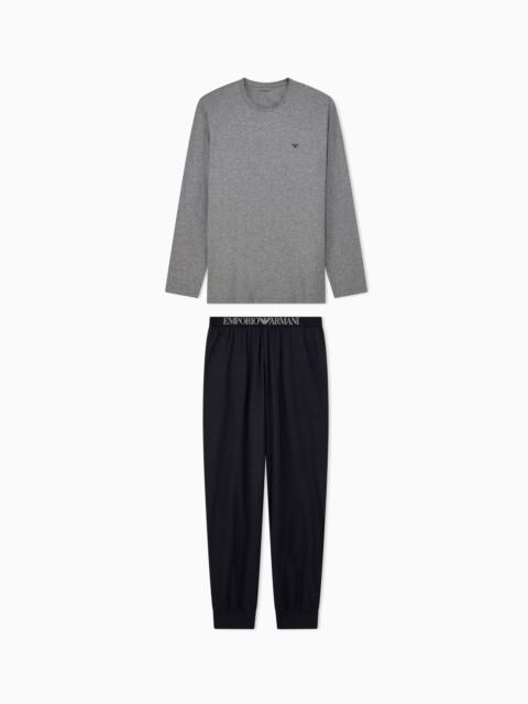 EMPORIO ARMANI COTTON JERSEY PYJAMA SET WITH A CREW NECK AND RIBBED CUFFS