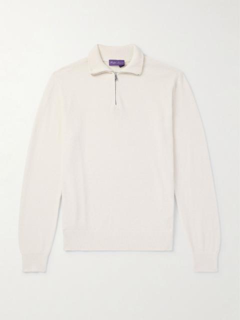 Ralph Lauren Mulberry Silk and Cotton-Blend Half-Zip Sweater Cream