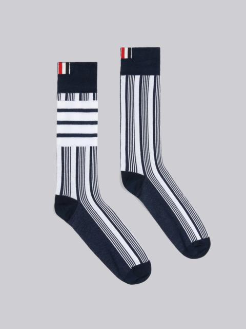 Thom Browne Navy Mercerized Cotton 4-Bar Striped Mid Calf Socks