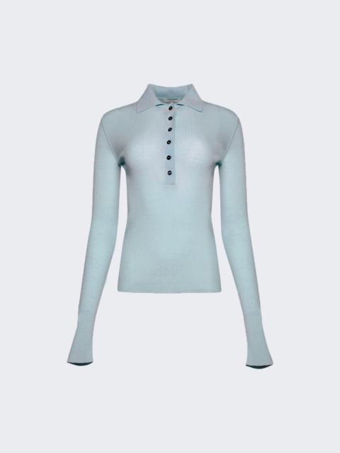 AMIYA Georgia Fitted Wool Polo Top Sky Blue