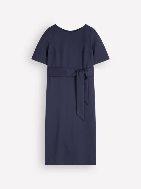 BODEN Belted Ponte Midi Dress-Navy