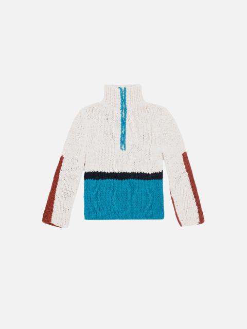 The Elder Statesman BOUCLE BLOCK N SPIRAL HALF ZIP
