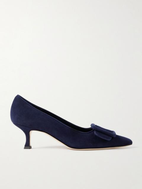 Manolo Blahnik Maysale 50 buckled suede pumps Navy
