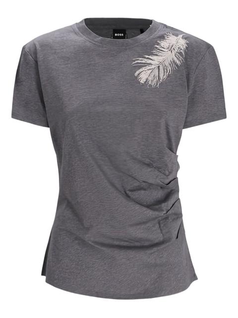 BOSS feather-print ruched T-shirt
