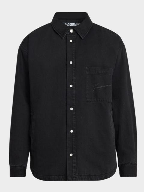 JACQUEMUS Men's La Chemise Black Denim Button-Down Shirt