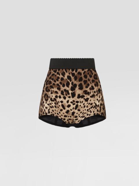 Dolce & Gabbana High-waisted charmeuse panties with leopard print
