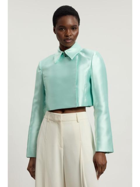 KAREN MILLEN Forever Satin Twill Cropped Wrap Tailored Jacket