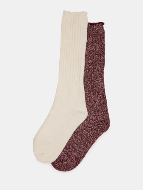 STEVE MADDEN 2 PACK SUPER SOFT LETTUCE EDGE SOCKS IVORY/BURGUNDY