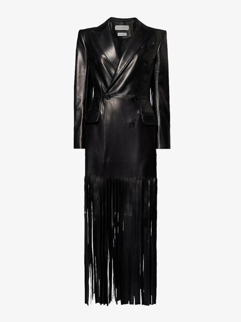 Alexander McQueen Fringed-hem peak-lapel leather coat
