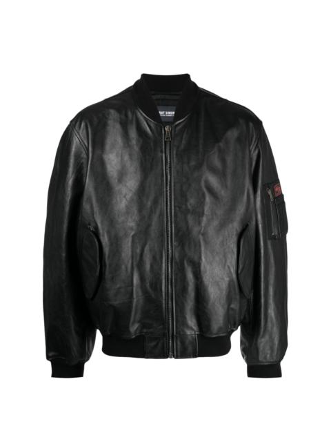 logo-patch leather bomber jacket