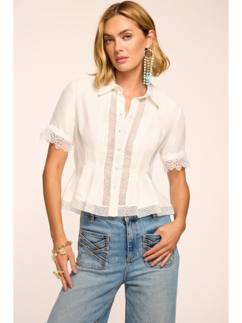 RAMY BROOK Becky Embroidered Linen Short Sleeve Top