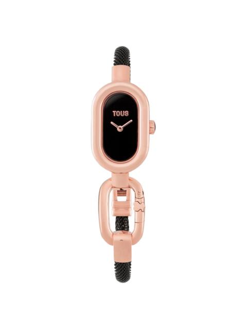 TOUS Analog Watch with black IP steel bracelet and rose-colored IPRG steel case TOUS Hold Oval