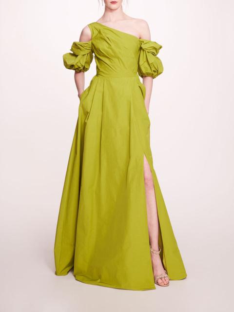 Marchesa BUBBLE SLEEVE TAFFETA GOWN