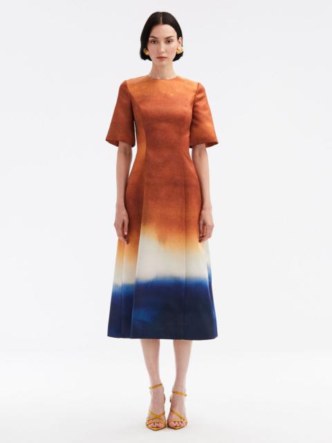 Oscar de la Renta ABSTRACT OMBRÉ SATIN DRESS