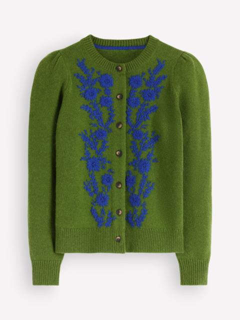 BODEN Embroidered Knitted Cardigan-Chive