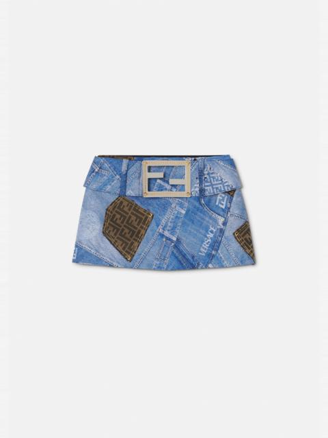 VERSACE Fendace Denim Patchwork Mini Skirt
