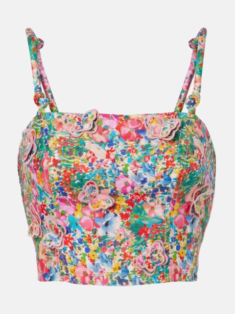 FARM RIO Appliqué floral linen top