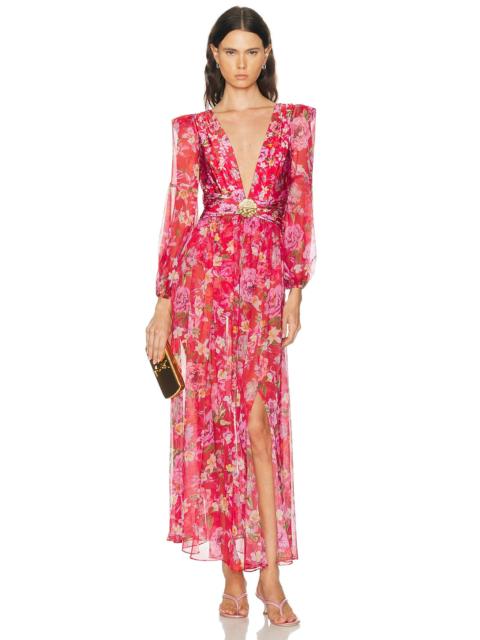 PatBO Peony Print Plunge Maxi Dress