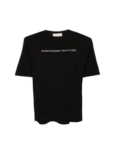 ALEXANDRE VAUTHIER rhinestones-logo shoulder-pads T-shirt