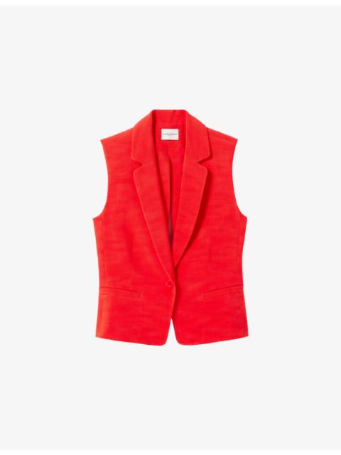 Claudie Pierlot Sleeveless Lapel-Collar Woven Blazer
