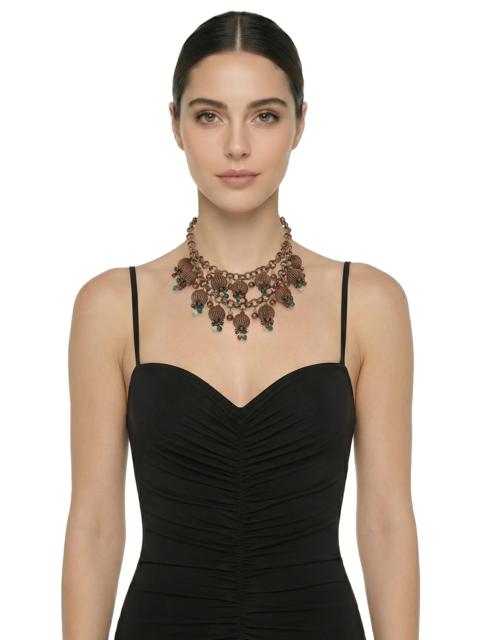 NORMA KAMALI BRASS & COLOR BEADED TIERED NECKLACE