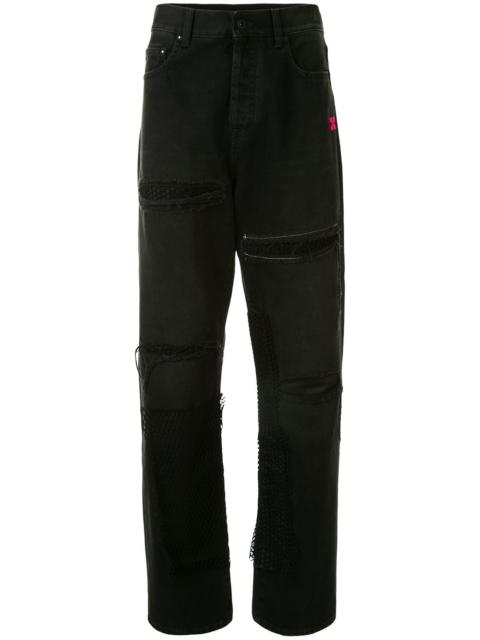 Off-White 찢어진 화살표 로고 청바지