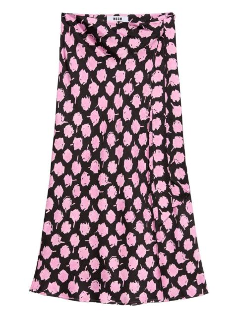 MSGM wrap-effect floral-print midi skirt