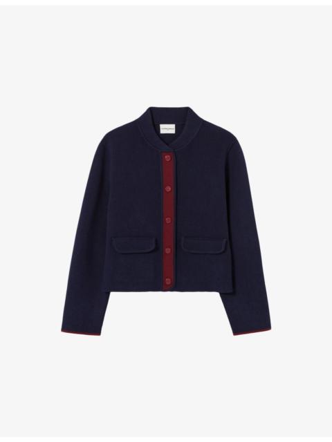 Claudie Pierlot Contrast-Trim Ribbed Knitted Cardigan