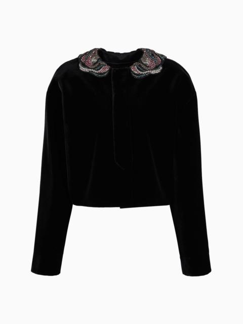 Short velvet jacket with embroidered collar