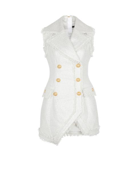 Balmain 6-button asymmetric tweed dress