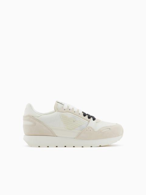 EMPORIO ARMANI Mesh sneakers with suede details and eagle patch