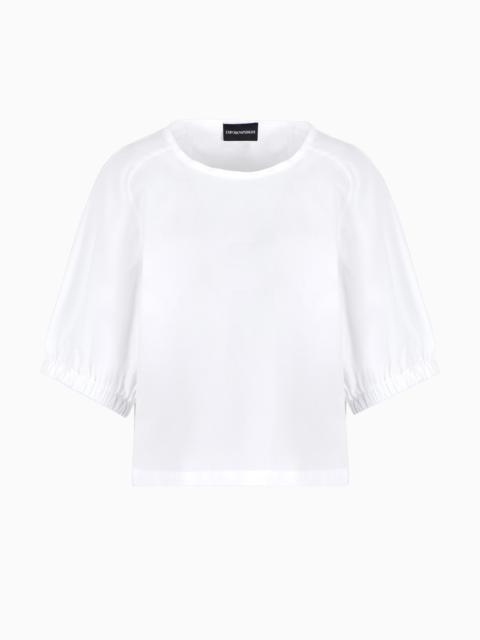 EMPORIO ARMANI Short-sleeved tie blouse in poplin