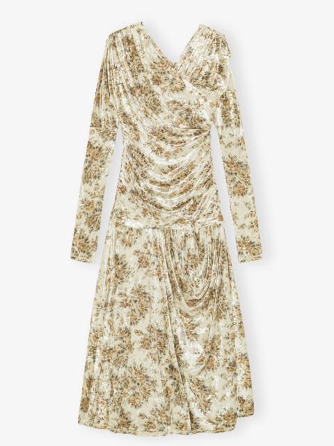 GANNI GOLDEN FLORAL RUCHED DRESS