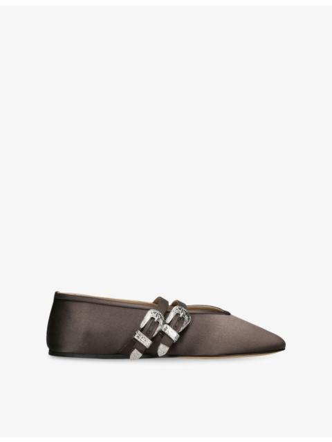 LE MONDE BÉRYL Claudia Double-Buckle Satin Slippers