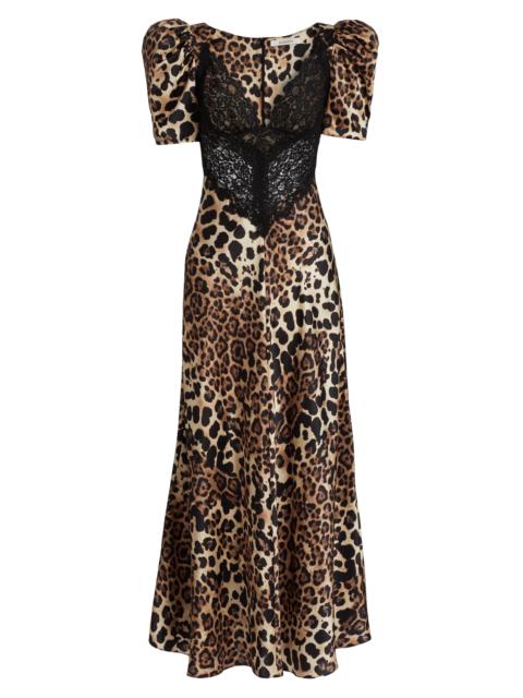 RODARTE Women's Leopard Print Silk Lace-Trim Maxi Dress - Brown