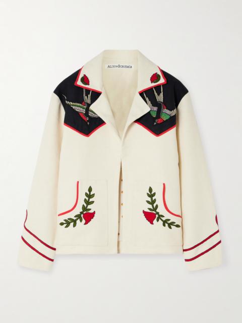 ALIX OF BOHEMIA Western Royal Flush Embroidered Silk-bouclé Jacket