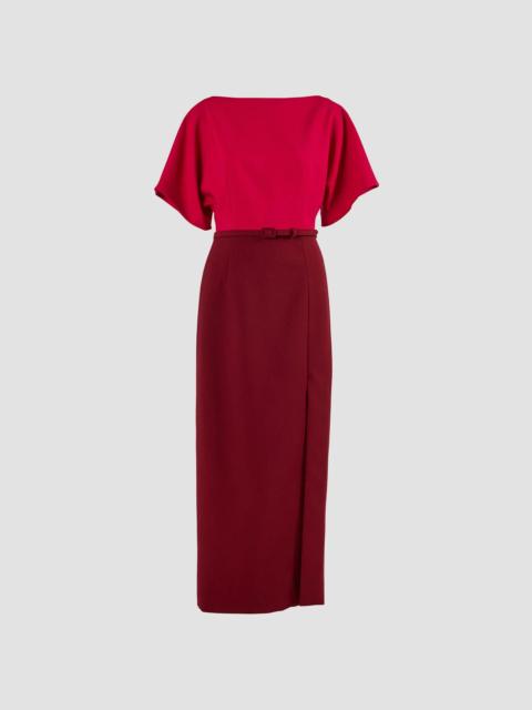 CAROLINA HERRERA Women's Colorblocked Stretch Virgin-Wool Belted Midi Dress - Claret Multi