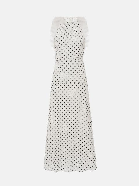 FLOCKED POLKA DOT SILK GEORGETTE SLEEVELESS DRESS