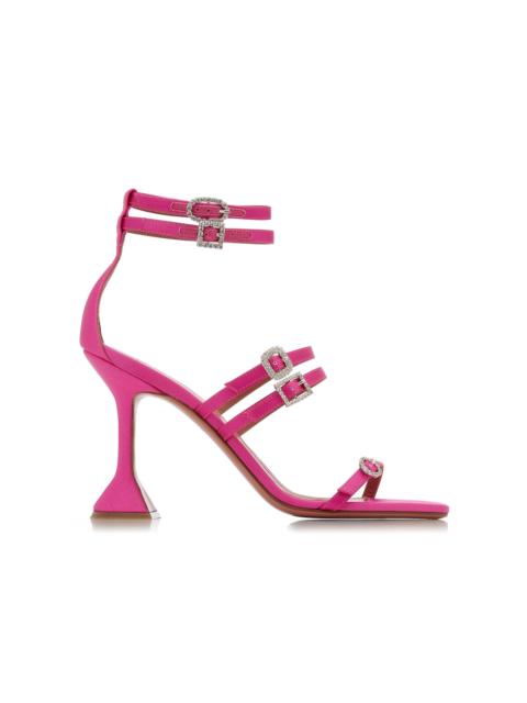 Amina Muaddi Robyn Crystal-Embellished Patent Leather Sandals pink