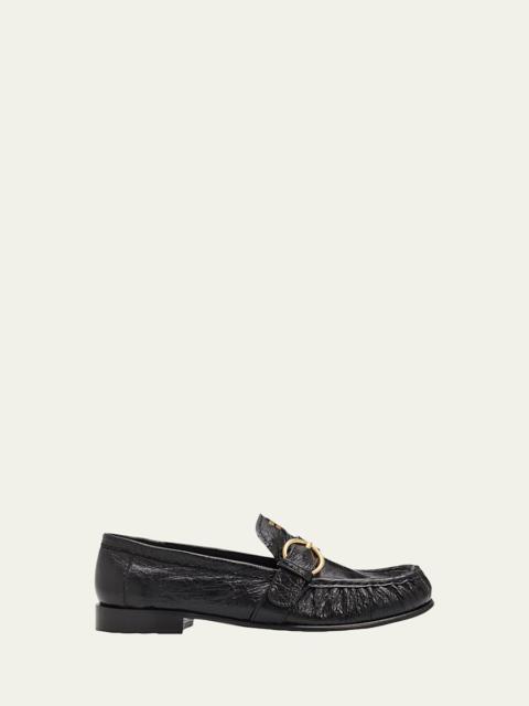 Miu Miu Crinkled Leather Buckled Moccasin Loafers
