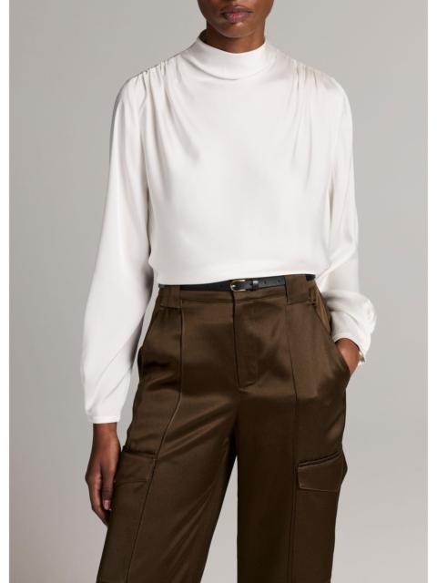 Vince Silk-Blend Draped Cowl-Neck Long-Sleeve Top