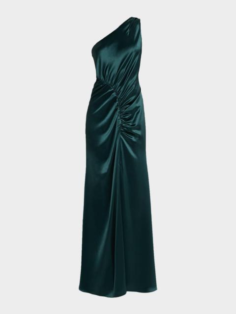 MILLY Whitney Hammered Satin One-Shoulder Gown