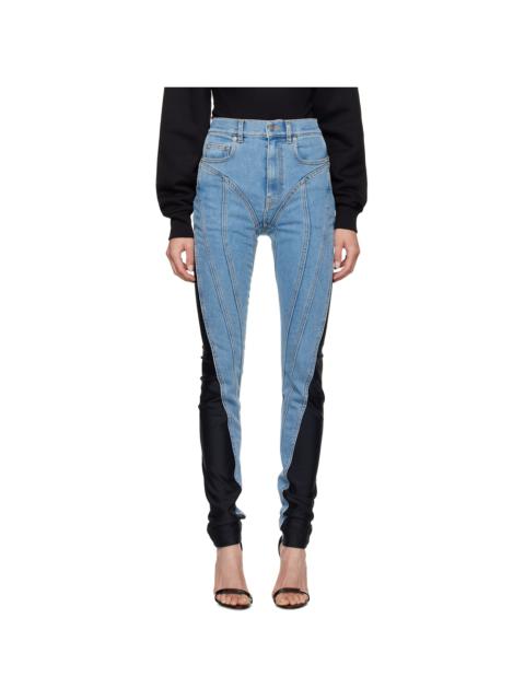 MUGLER Blue Bi-Material Spiral Jeans