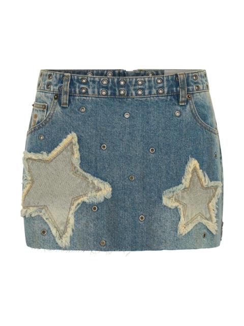ONE TEASPOON Axel Star Low Waist Micro Mini Denim Skirt - Used Blue