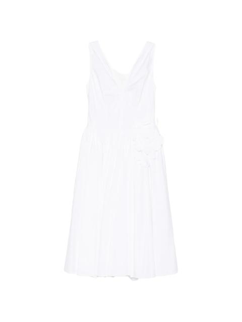 Prada V-neck flower-appliqué midi dress